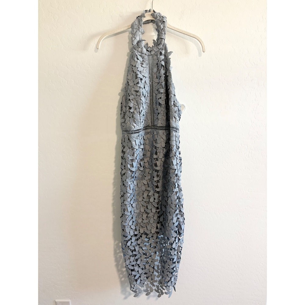 Bardot Lace Halter Midi‎ Dress Blue Cutout Back Evening Cocktail Size US 6 - Picture 3 of 7